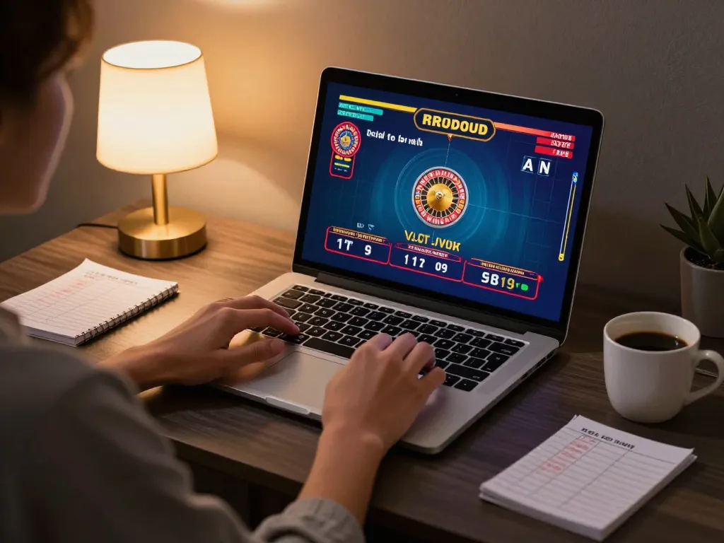 Red88 online gaming scene with player engaged in roulette, surrounded by ambient decor.