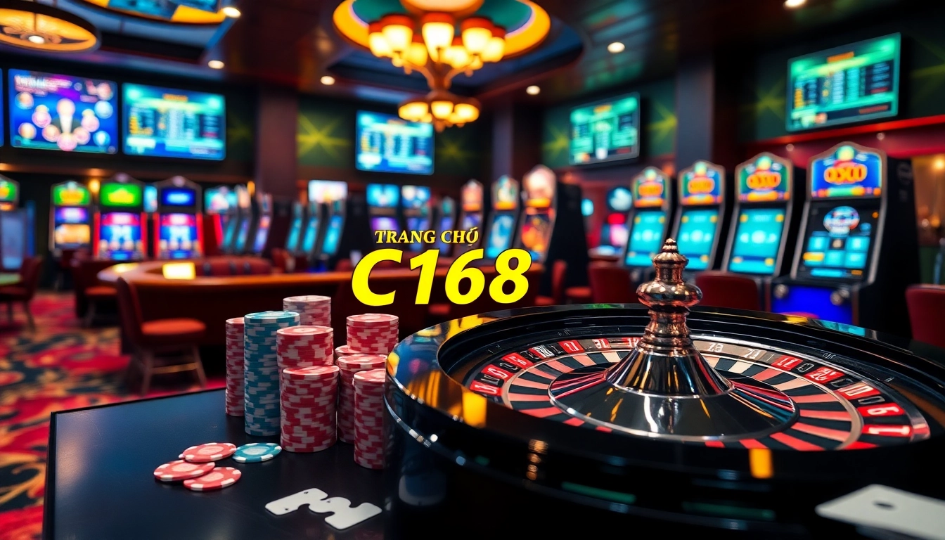Engage in top-tier gambling strategies at Trang Chủ C168 with vibrant casino tables and action-packed gaming.