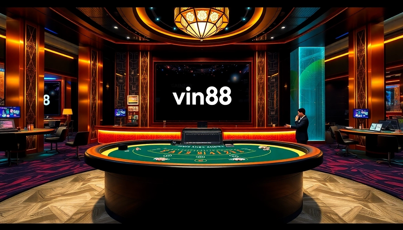 Engage with exciting gaming action using vin88 apk in a luxury casino setting.