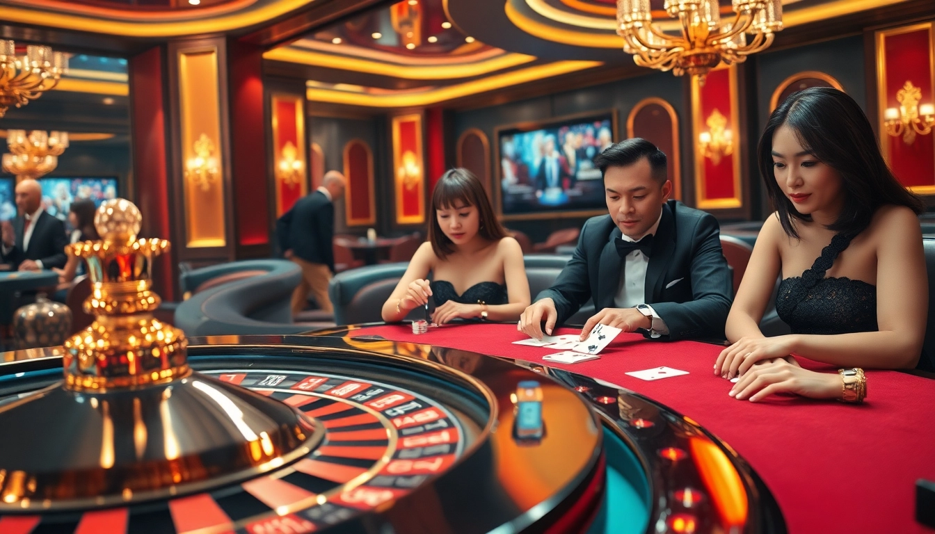 Lively casino gaming scene with roulette and poker table reflecting the thrill of betting at https://luongsontv23.com/.