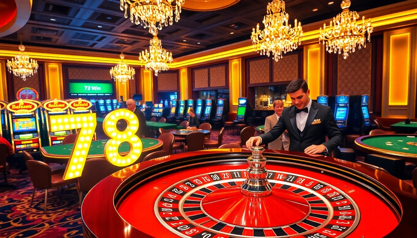 Players enjoying the 78 Win live roulette experience in a luxurious casino setting.