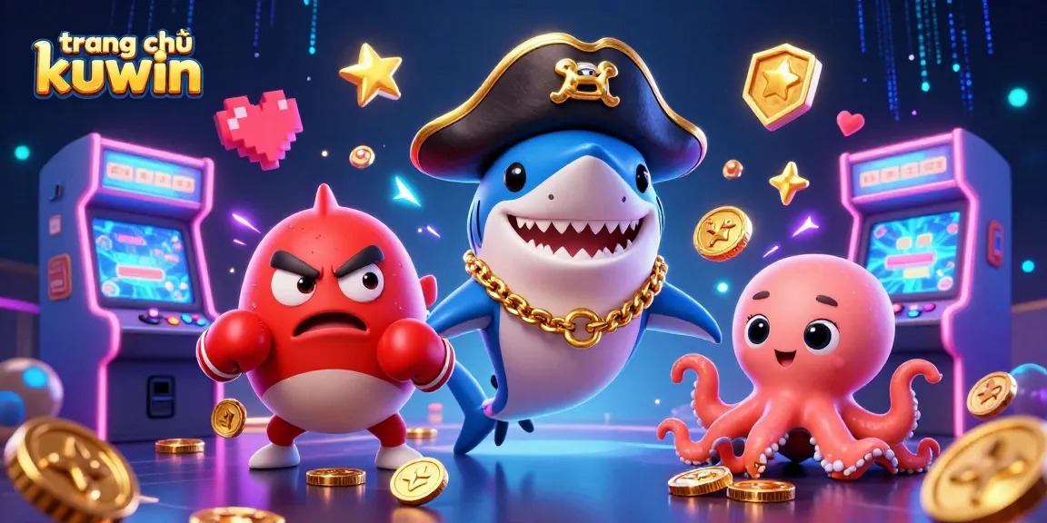 Engage with exciting games at trang chủ kuwin featuring a vibrant casino scene with animated sea characters.