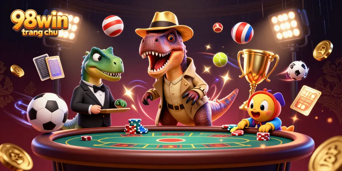 Experience thrilling gameplay with 98win trang chu at the blackjack table alongside animated dinosaurs.