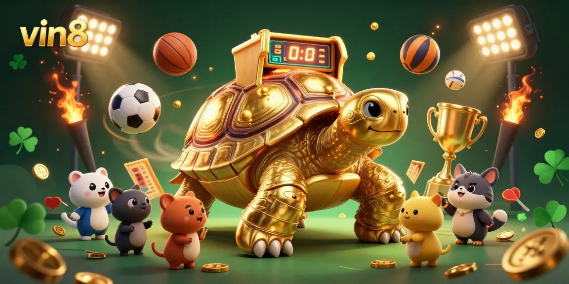 Join the excitement at vin88 with our dynamic casino illustration featuring a pinball tortoise!
